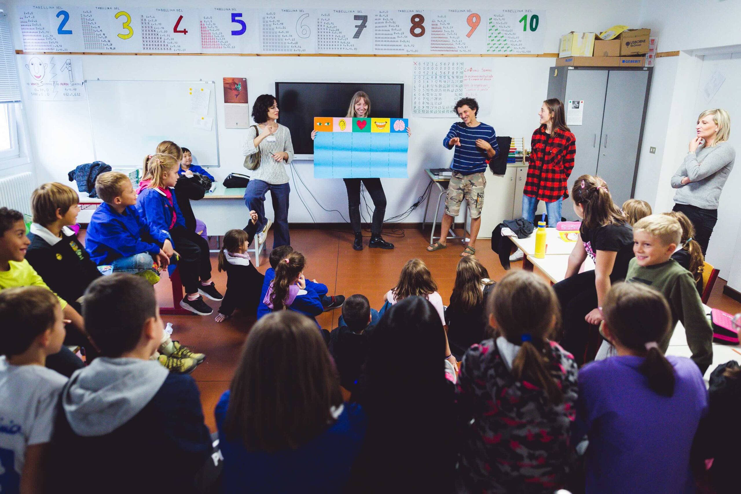 alunni in classe intenti a discutere con l'attore